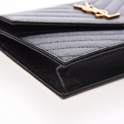 Saint Laurent Grain De Poudre Matelasse Chevron Monogram Envelope Chain Wallet Black 12 of 21