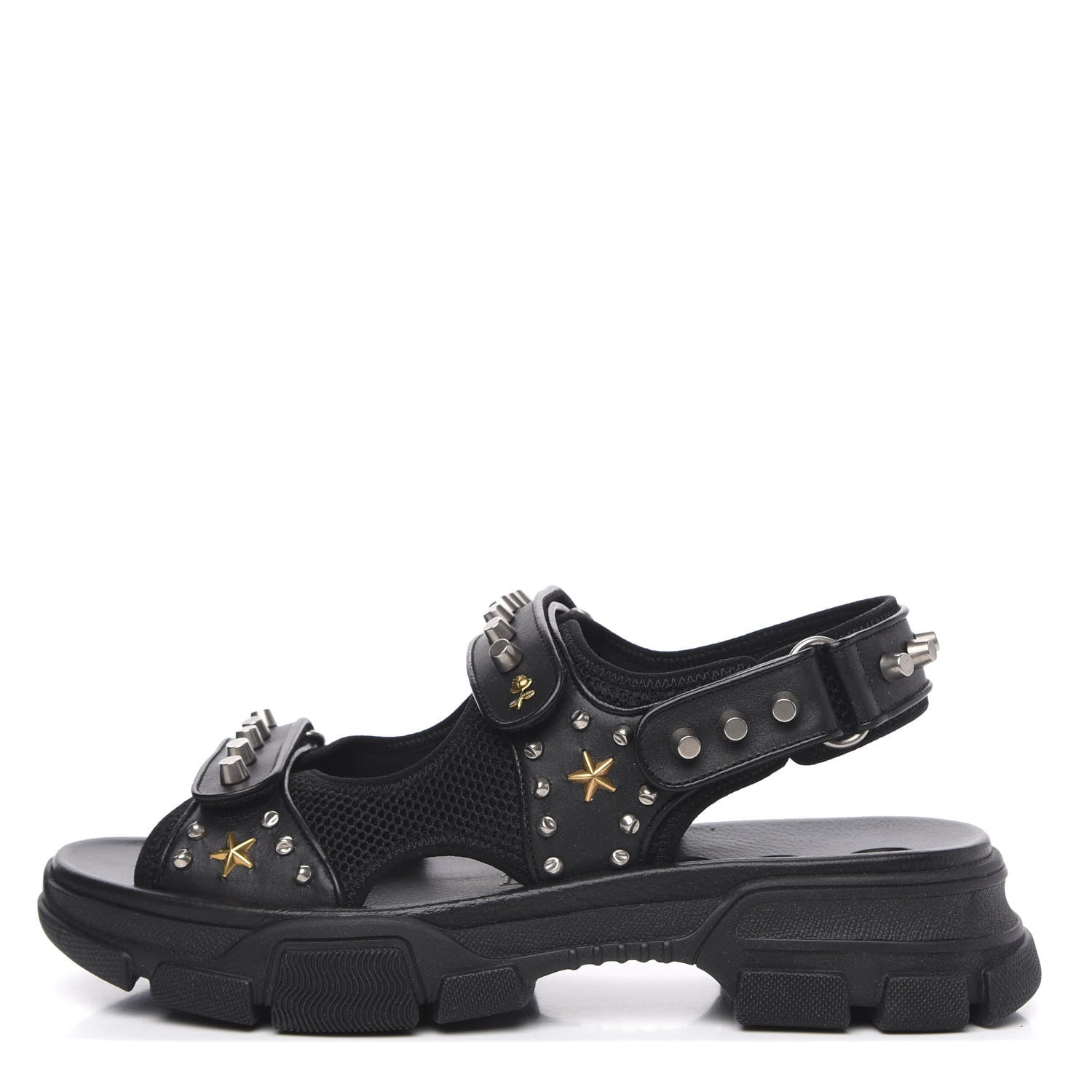 Gucci Nappa Mesh Studded Mens Aguru Sandals 12 Black 1 of 8
