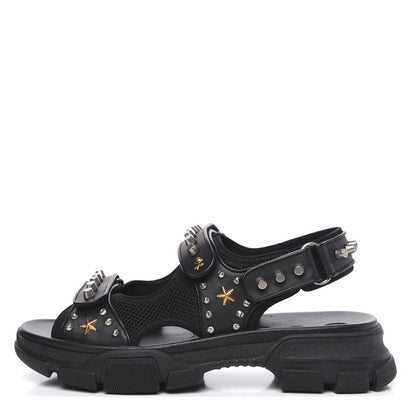 Gucci Nappa Mesh Studded Mens Aguru Sandals 12 Black 1 of 8