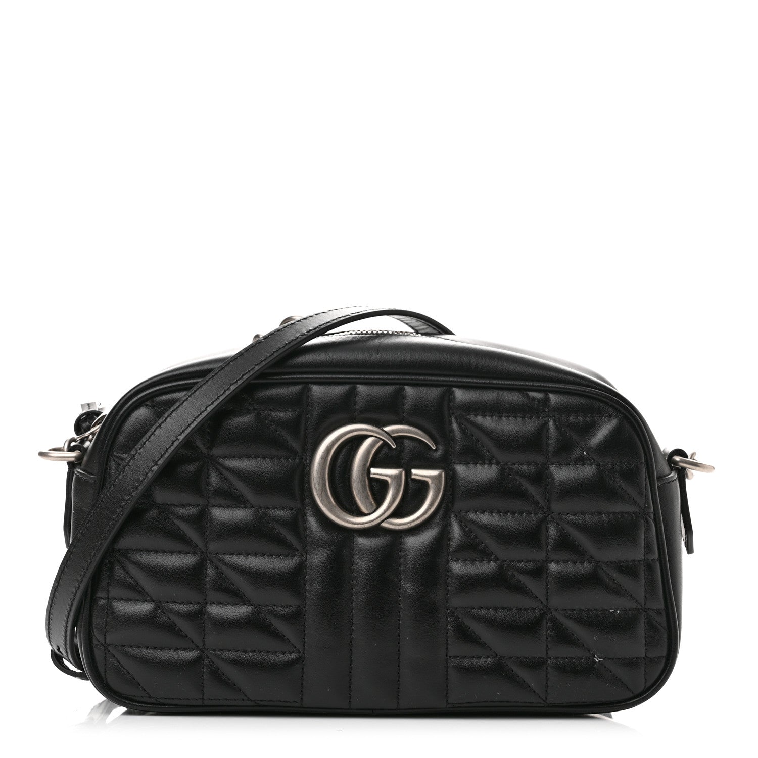 Gucci Calfskin Matelasse Aria Small GG Marmont Chain Shoulder Bag Black 1 of 9
