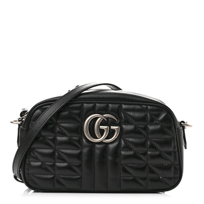 Gucci Calfskin Matelasse Aria Small GG Marmont Chain Shoulder Bag Black 1 of 9
