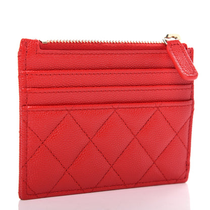 Chanel Caviar Quilted CC Zip Card Holder Red 3 of 8
