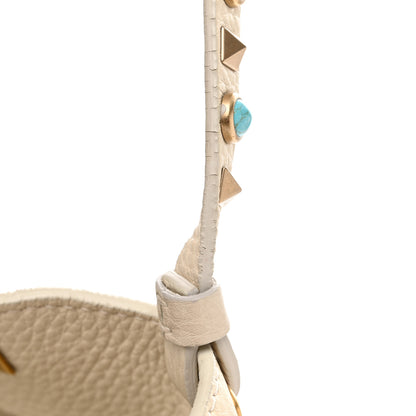 Valentino Garavani Grained Calfskin Turquoise Small Rockstud Rolling Tote Light Ivory 13 of 16
