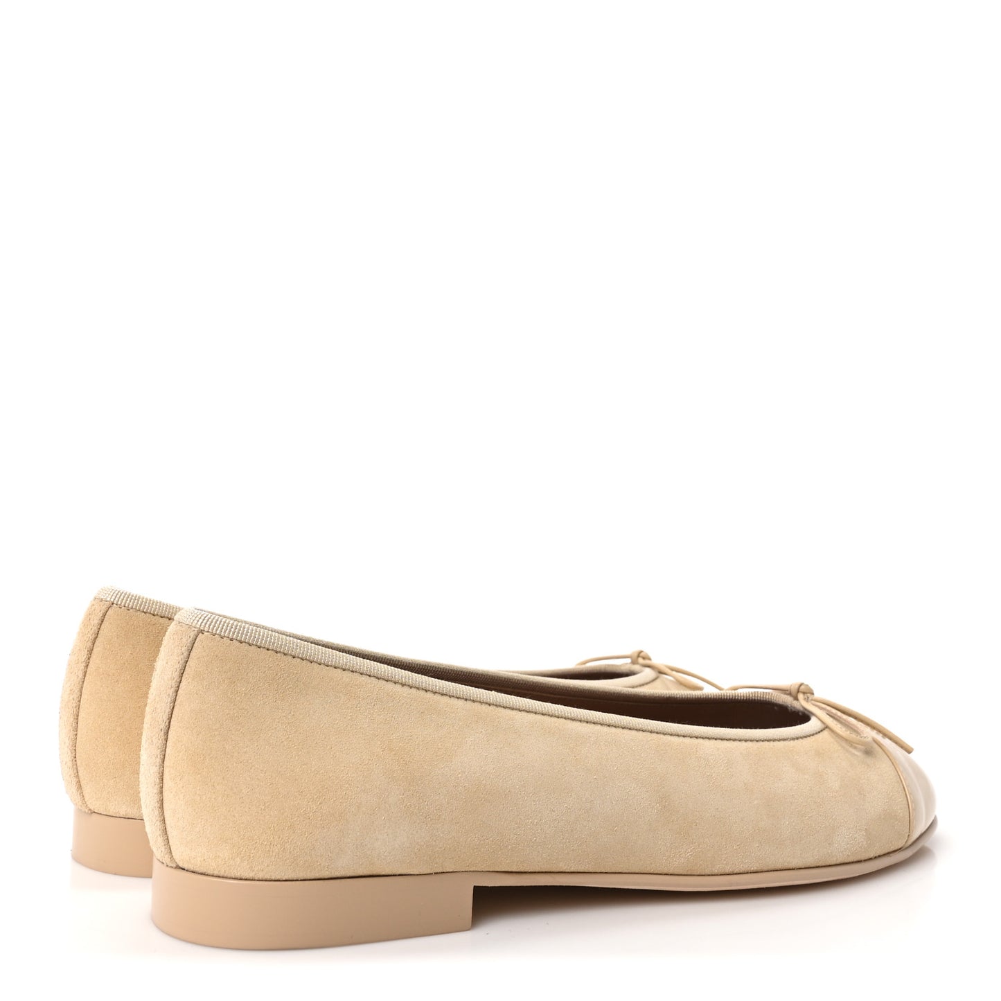 Suede Patent Calfskin Cap Toe CC Ballerina Flats 41 Beige