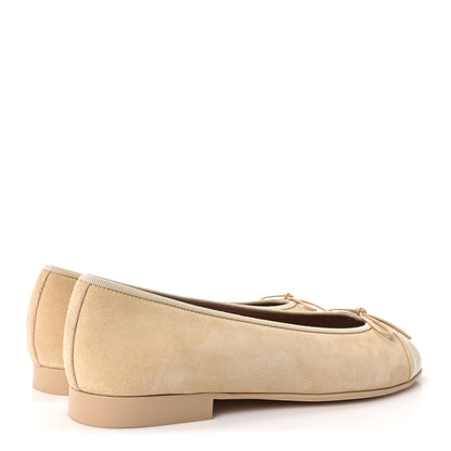 Chanel Suede Patent Calfskin Cap Toe CC Ballerina Flats 41 Beige 5 of 10