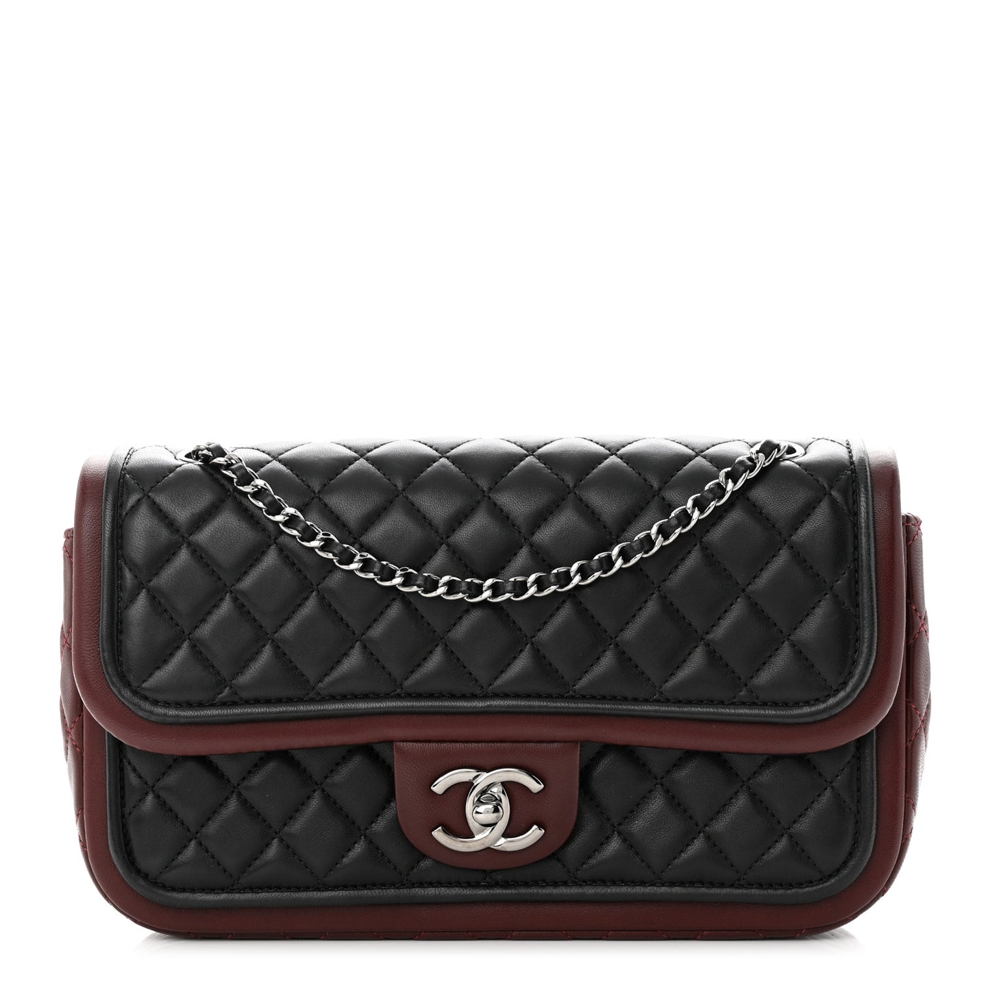 Lambskin Quilted Classic Twist Flap Bag Black Bordeaux Black Bordeaux