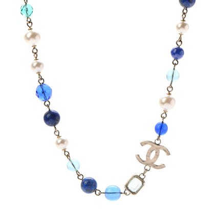 Chanel Ruthenium Pearl Beaded CC Short Necklace Silver Blue 1 of 5