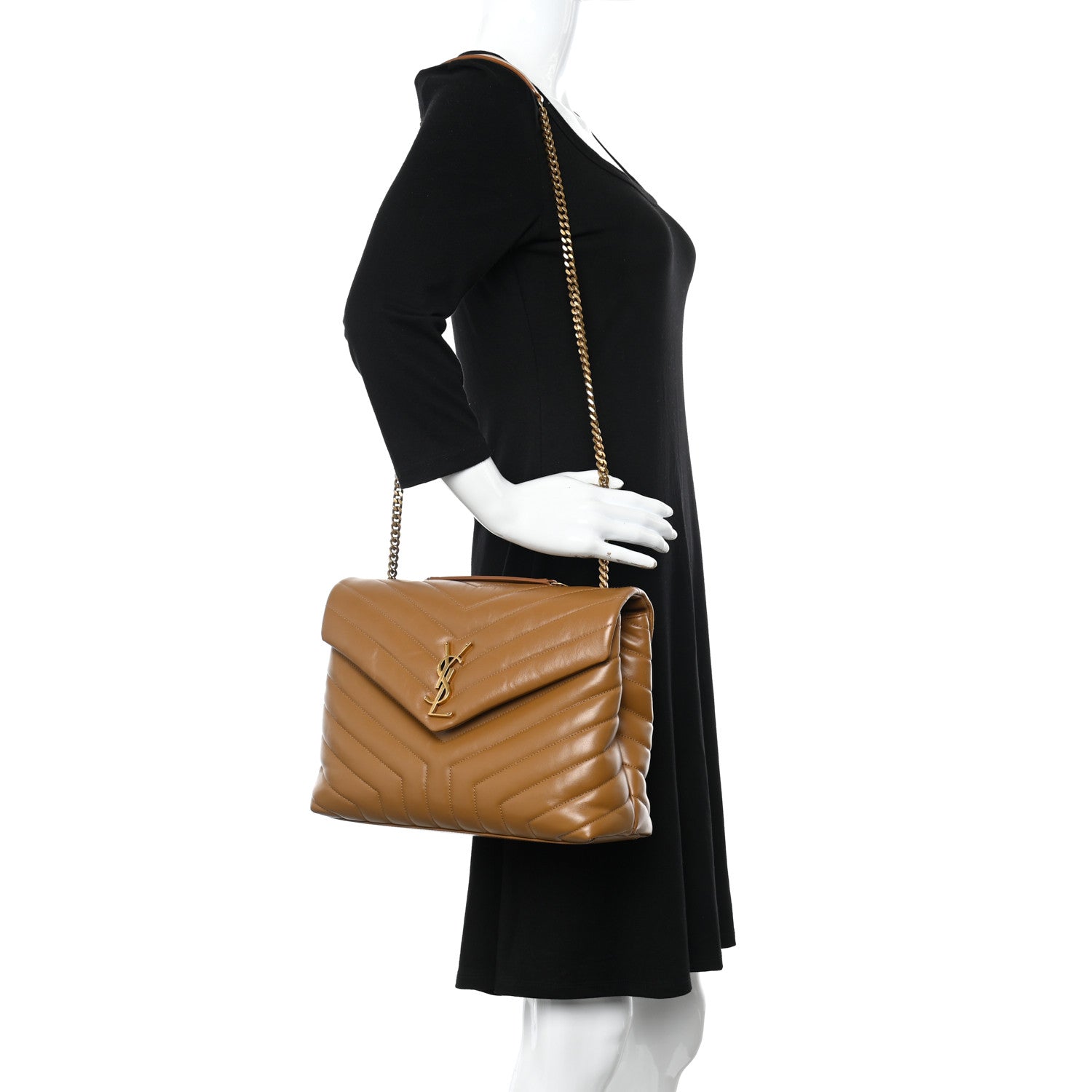 Saint Laurent Calfskin Y Quilted Monogram Medium Loulou Chain Satchel Dark Natural 2 of 9