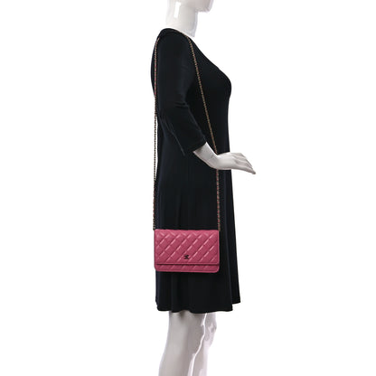 Chanel Lambskin Quilted Wallet On Chain WOC Pink Yellow 2 of 10