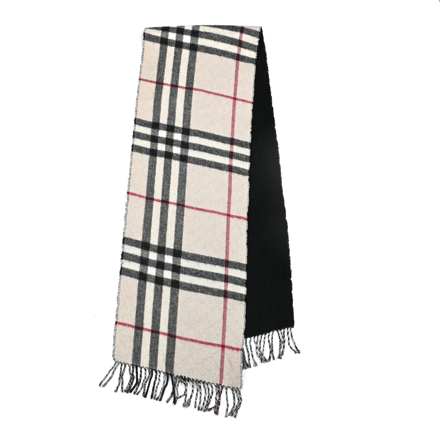 Burberry Cashmere Wool Half Mega Check Reversible Fringe Scarf Black 2 of 5