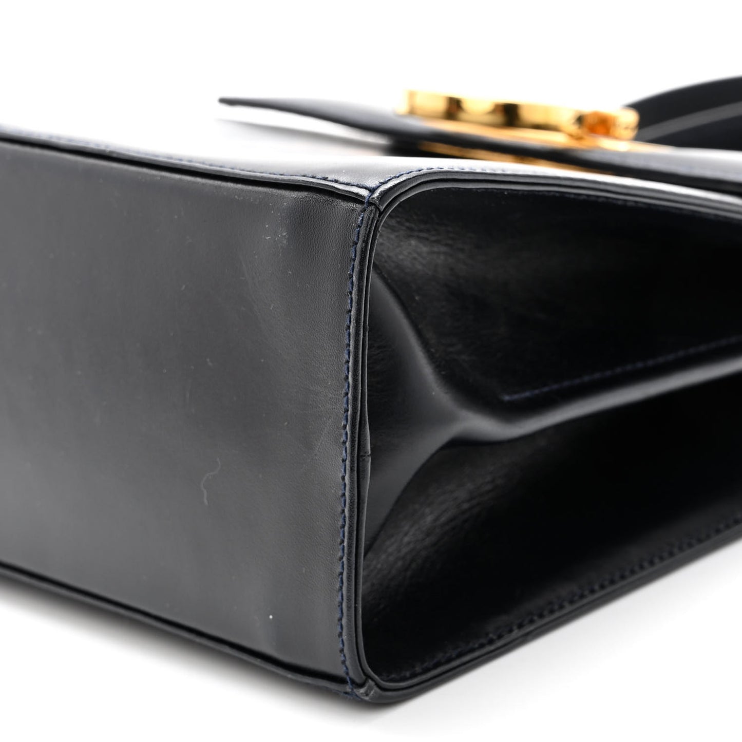 Brushed Off Calfskin Small Iconic Top Handle Bag Navy