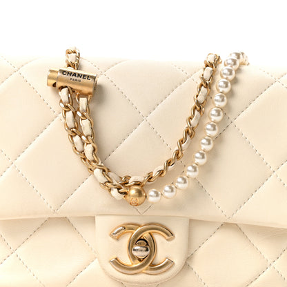 Chanel Shiny Lambskin Quilted Pearl Twist Mini Square Flap White 15 of 19