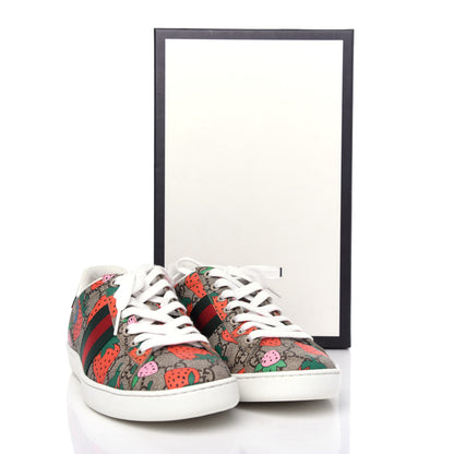 Gucci GG Supreme Monogram Strawberry Web Womens Ace Sneakers 38 Beige Multicolor Red Green 11 of 11