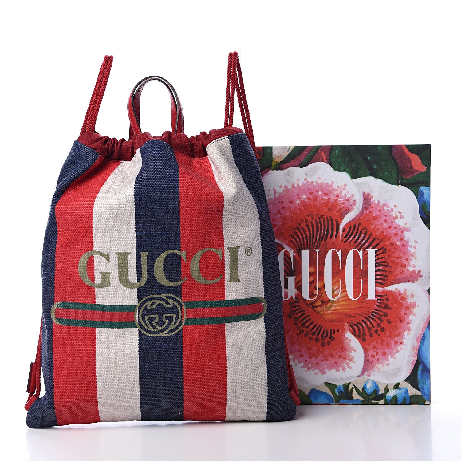 Gucci Canvas Logo Sylvie Stripe Drawstring Backpack Red 13 of 13