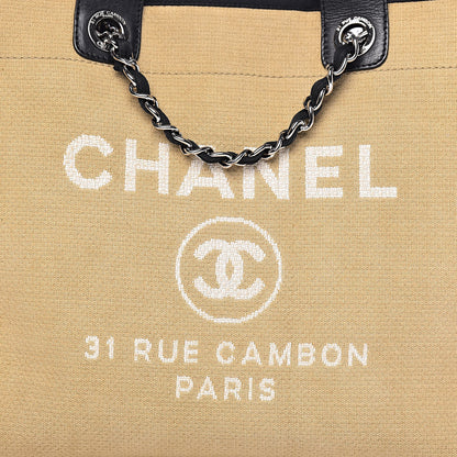 Chanel Canvas Large Deauville Tote Beige Black 14 of 14