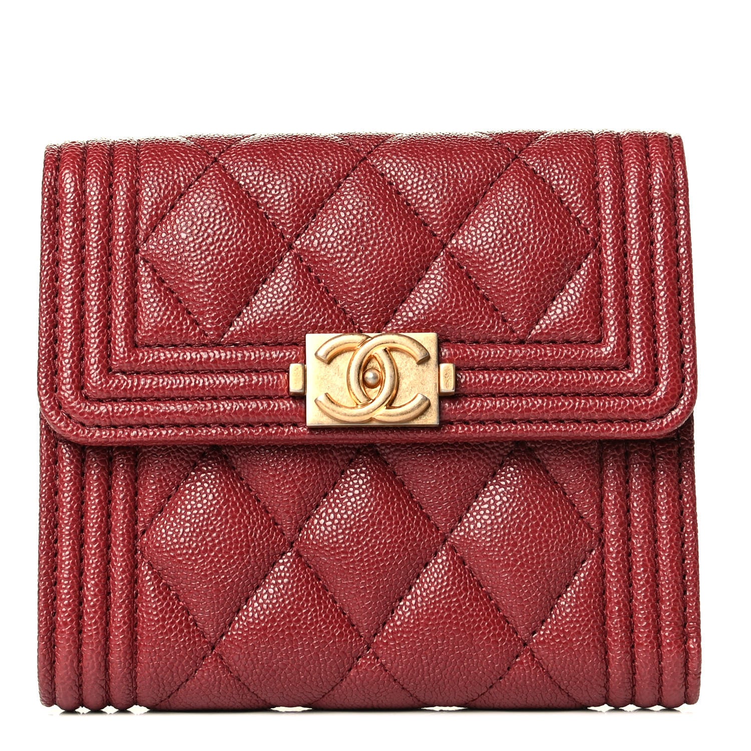 Chanel Caviar Quilted Compact Boy Wallet Burgundy 1 of 6