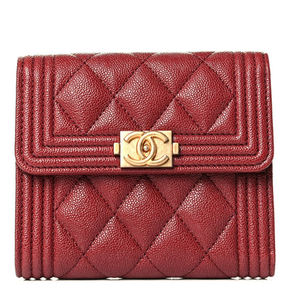 Chanel Caviar Quilted Compact Boy Wallet Burgundy 1 of 6