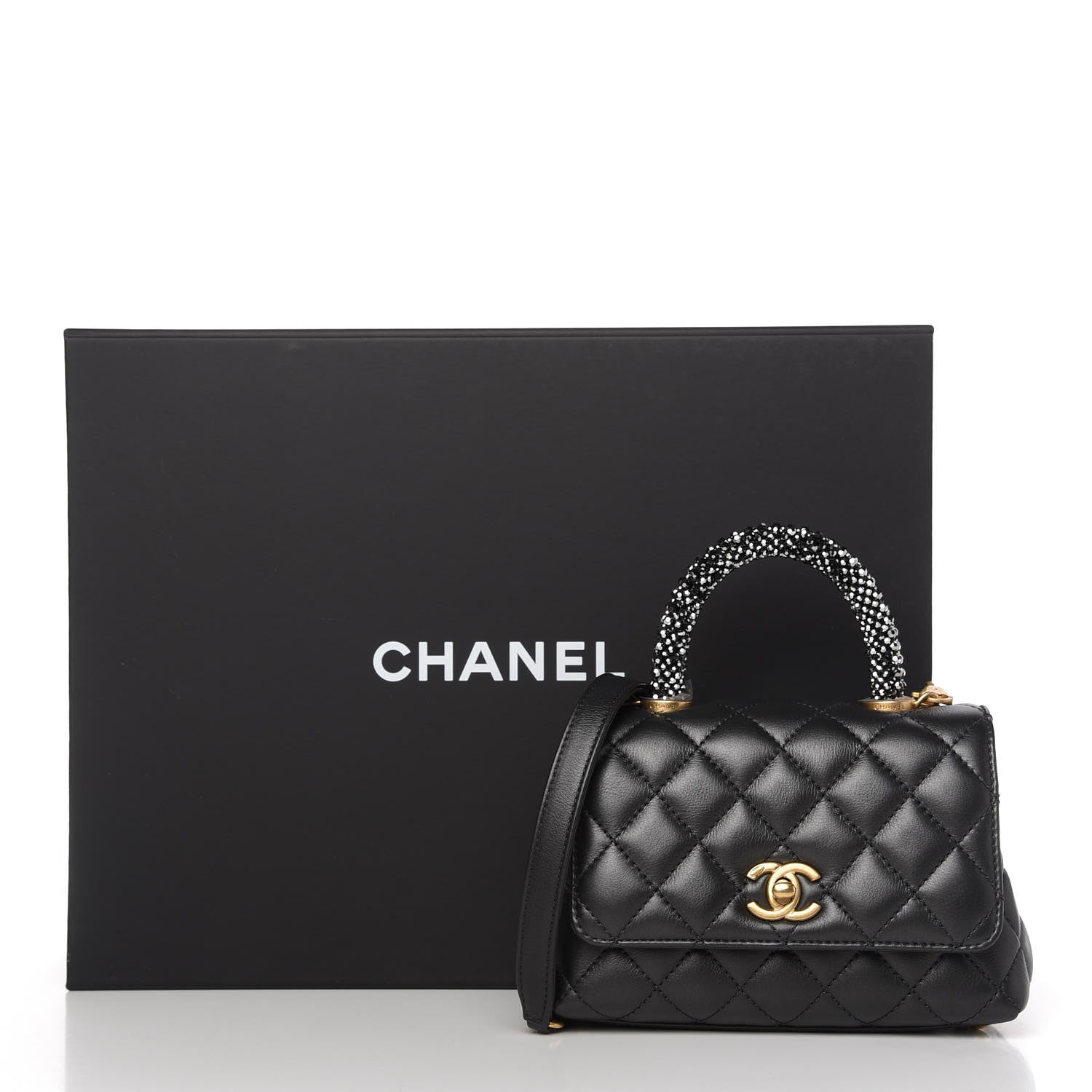 Chanel Calfskin Strass Quilted Extra Mini Coco Handle Flap Dark Silver 11 of 11