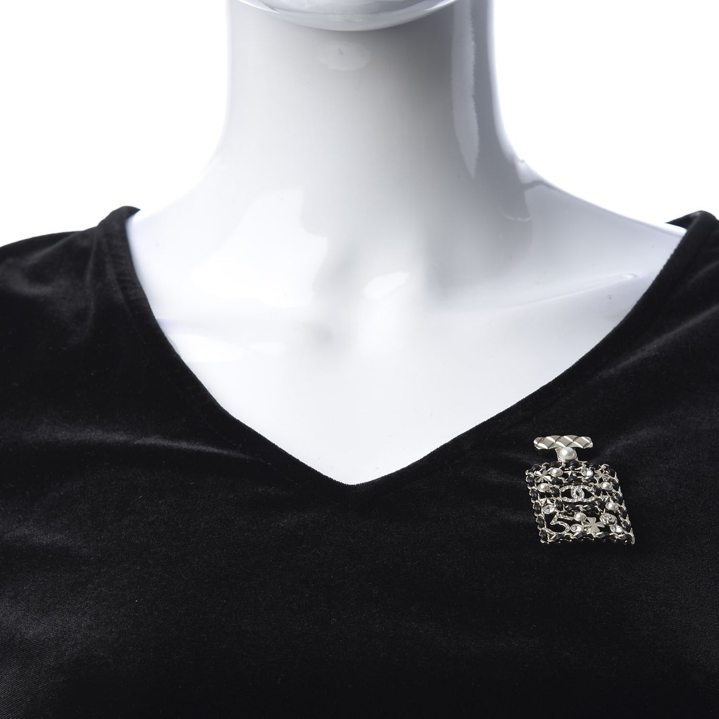 Lambskin Pearl Quilted Chain CC Perfume Bottle Brooch Gold