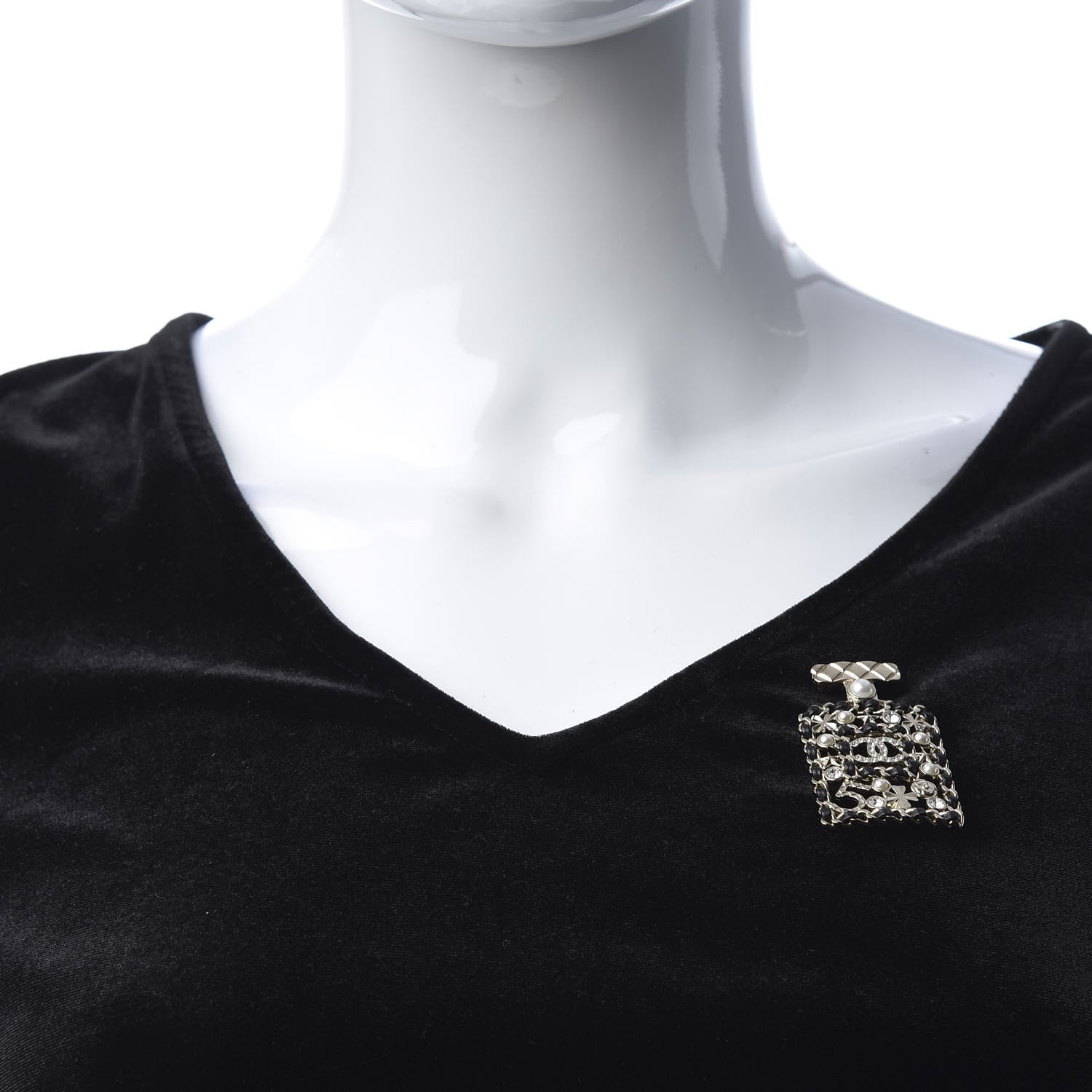 Chanel Lambskin Pearl Quilted Chain CC Perfume Bottle Brooch Gold 2 of 5