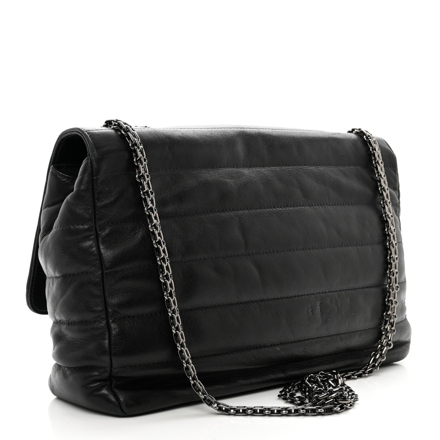Lambskin Horizontal Quilt Jumbo Mademoiselle Flap Black