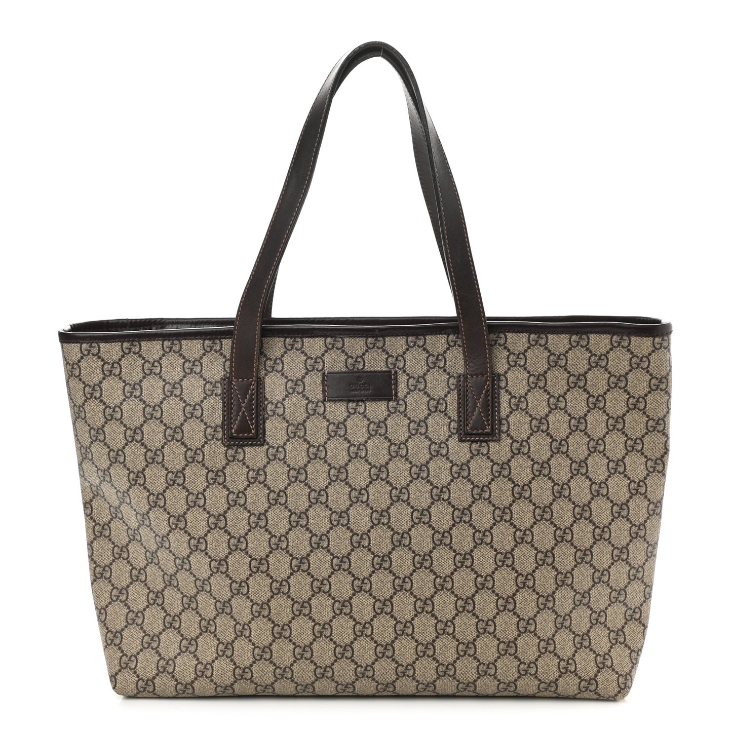 GG Supreme Monogram Medium Zippered Shopping Tote Dark Brown