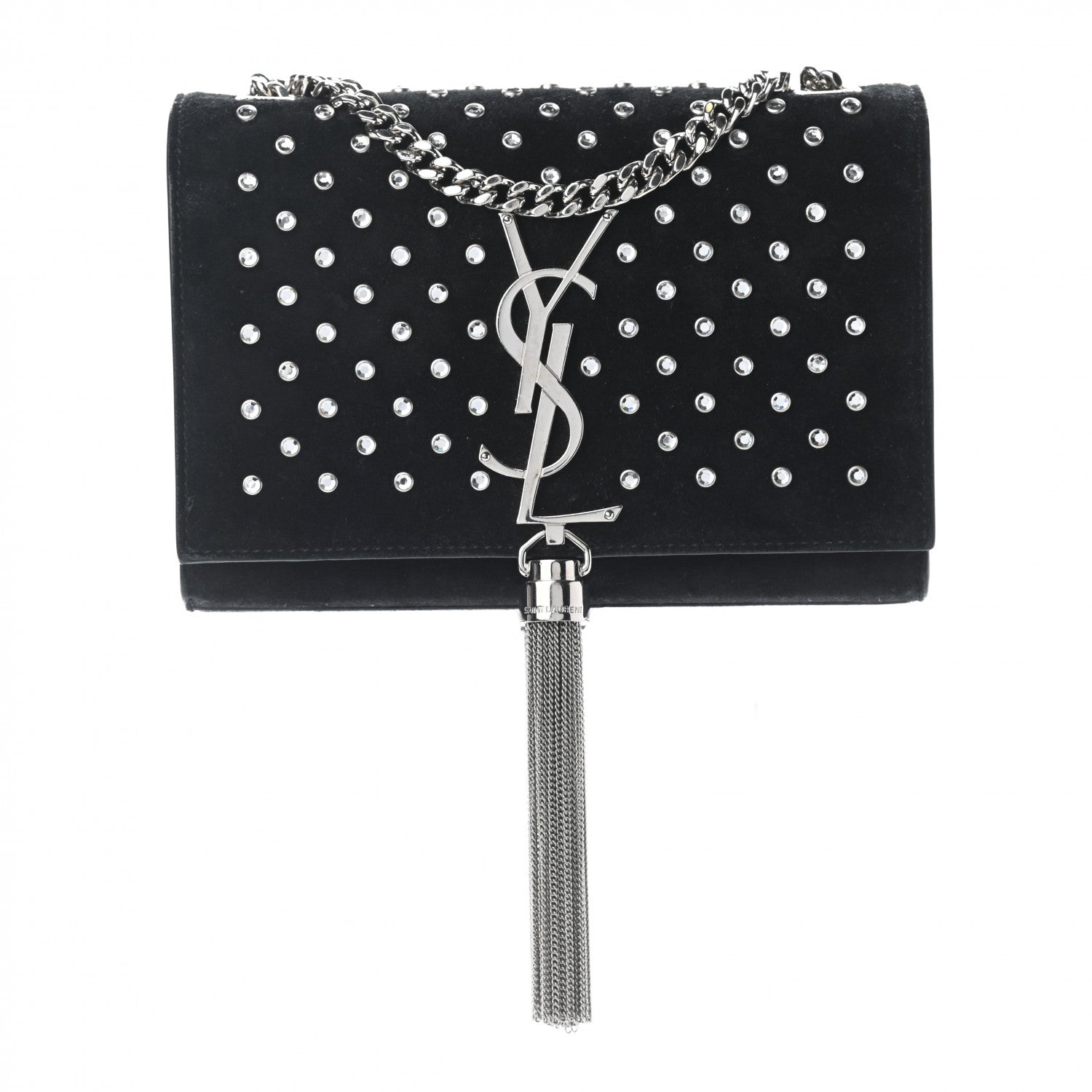 Saint Laurent Suede Crystal Studded Small Classic Monogram Kate Tassel Satchel Black 1 of 8