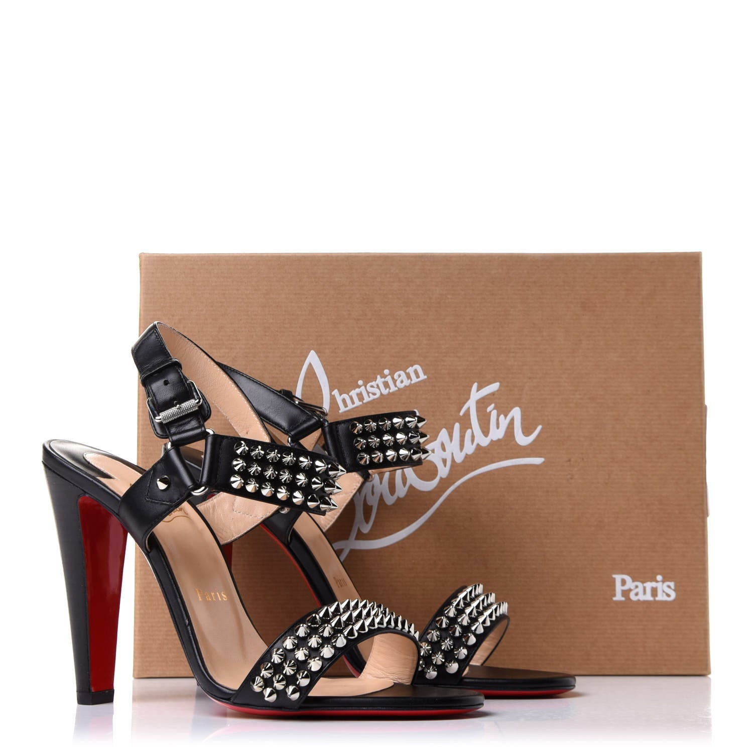 Christian Louboutin Calf Cuoio Bikee Bike 100 Sandals 39 Black Silver 9 of 9