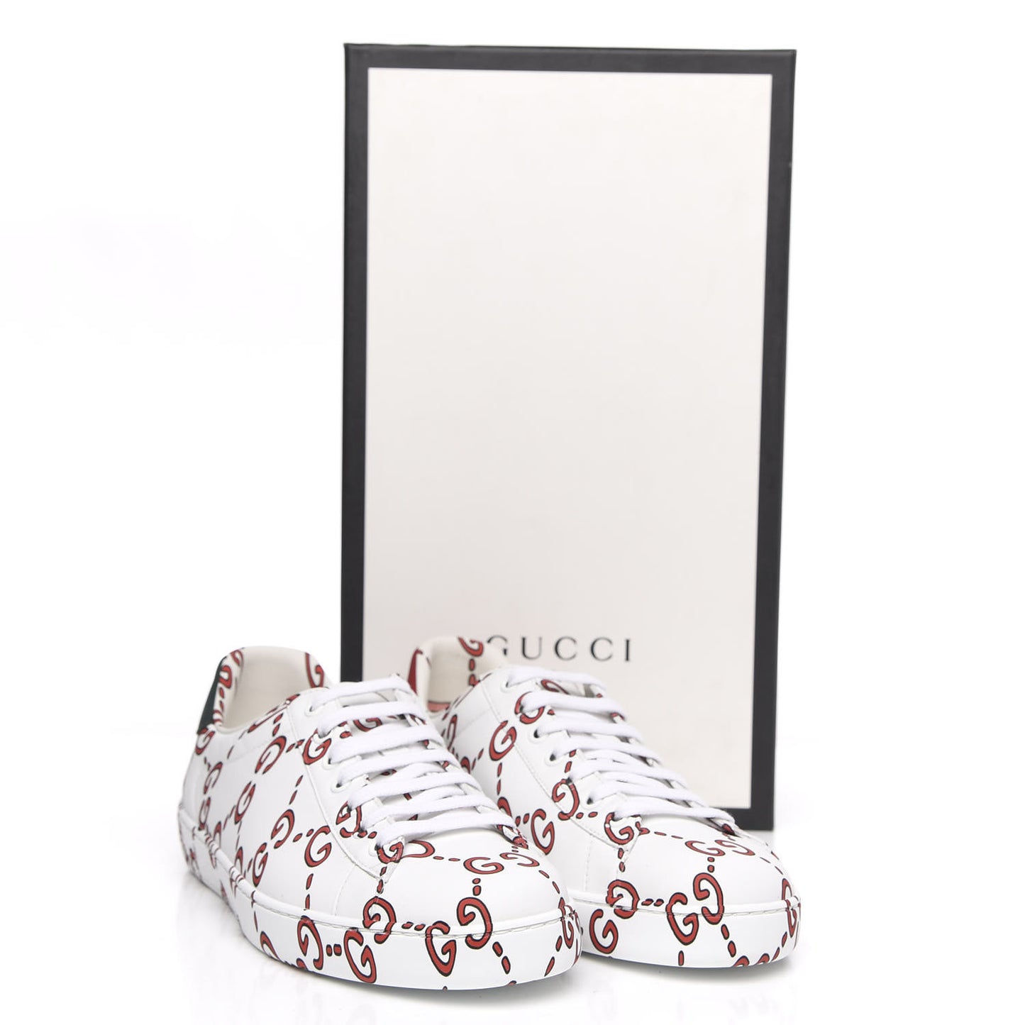 Calfskin GucciGhost Print Mens Ace Sneakers 7 White Hibiscus Red