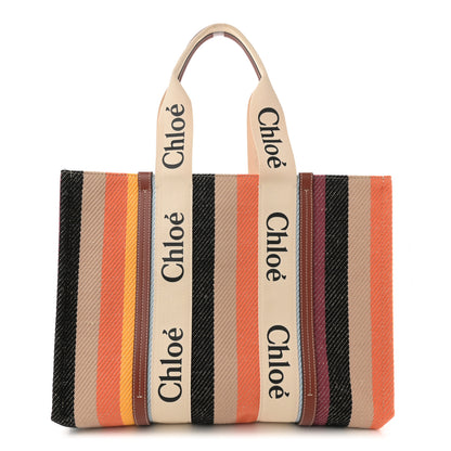 Chloe Cotton Calfskin Large Woody Striped Tote Multicolor 1 of 11