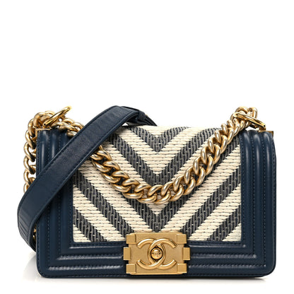 Chanel Fabric Chevron Braided Small Boy Flap Blue Ivory Blue Ivory 1 of 9