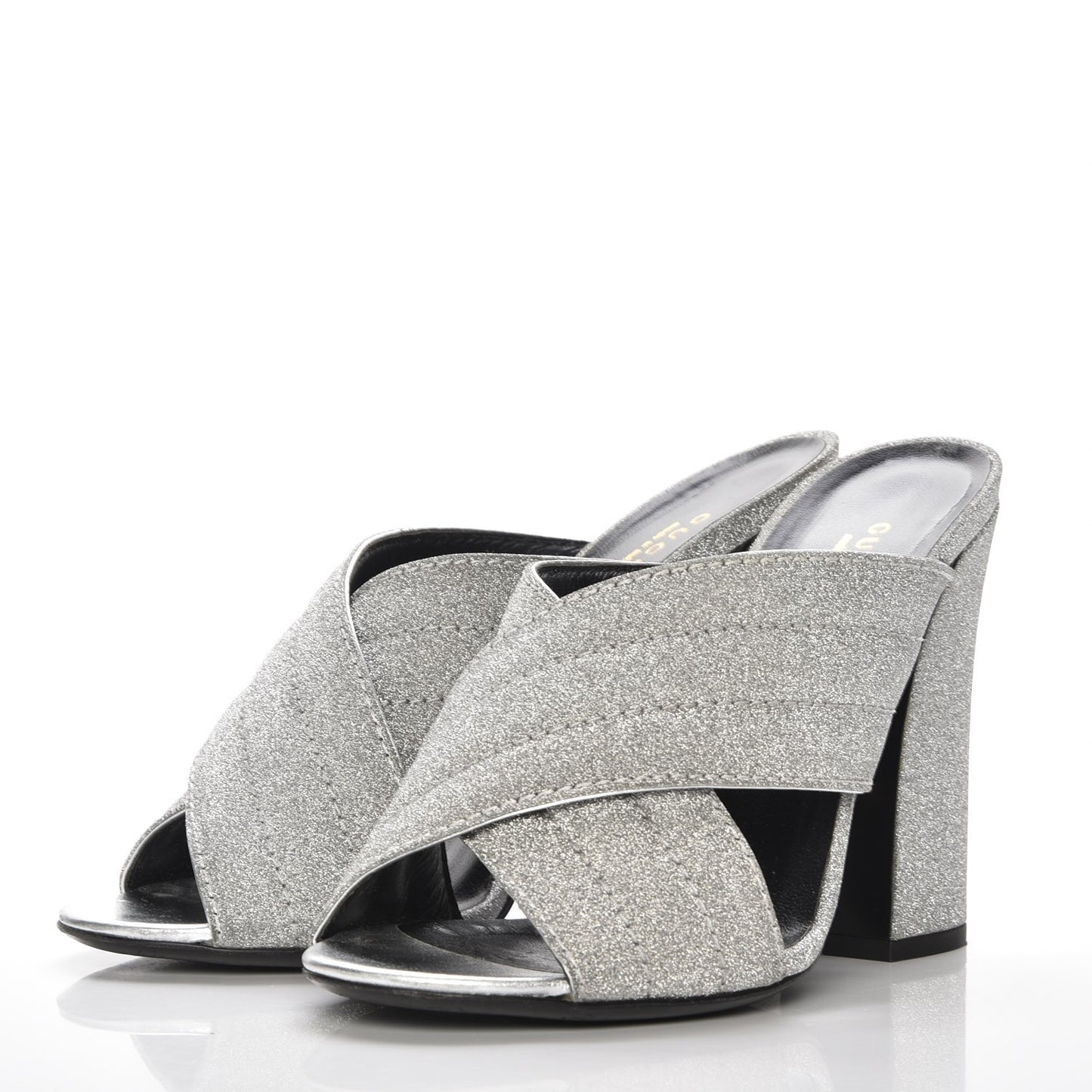 Glitter Fabric Webby Crossover High Heel Slide Sandals 39 Argento