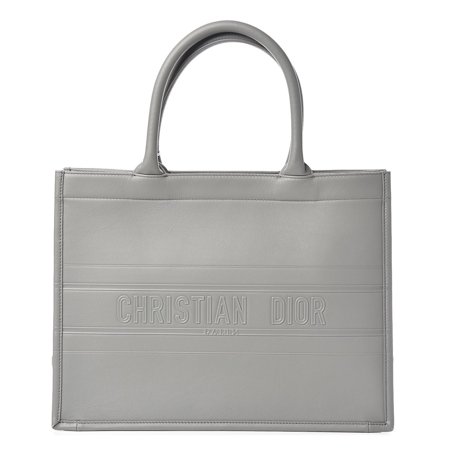 Calfskin Embossed Medium Book Tote Grey Stone