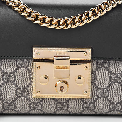 Gucci GG Supreme Monogram Calfskin Small Padlock Shoulder Bag Beige Black Cuir 10 of 11