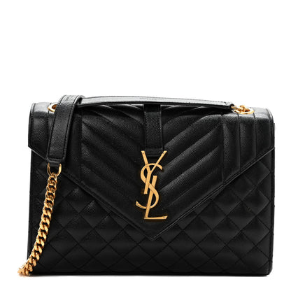 Saint Laurent Grain De Poudre Textured Mixed Matelasse Triquilt Medium Monogram Satchel Black 1 of 8