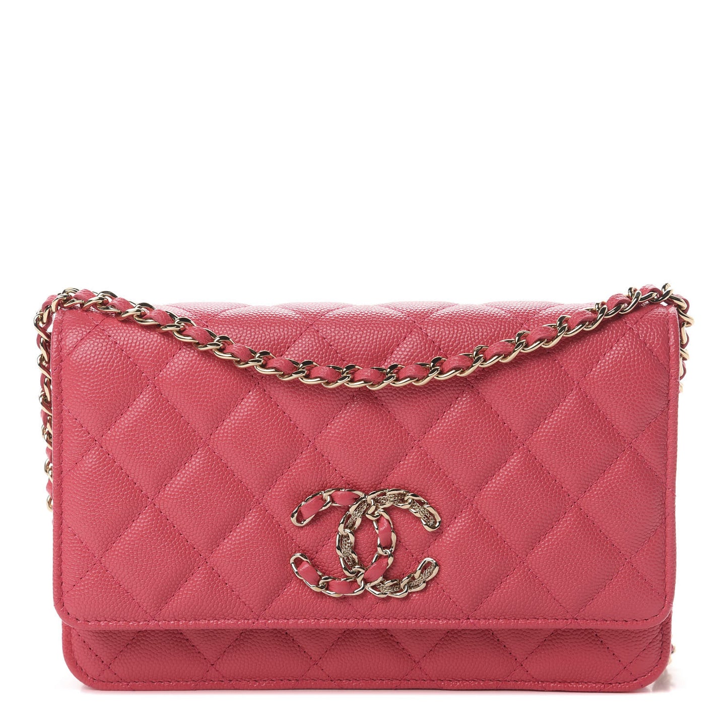 Caviar Quilted French New Wave Chain CC Wallet On Chain WOC Pink