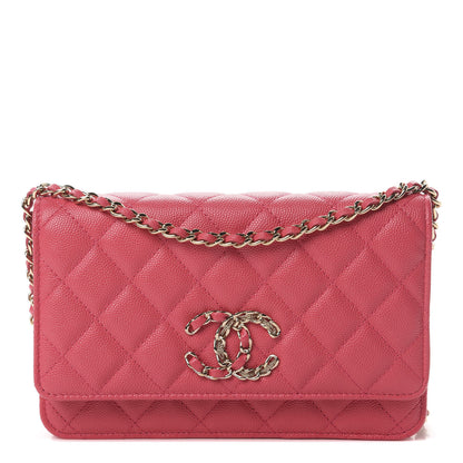 Chanel Caviar Quilted French New Wave Chain CC Wallet On Chain WOC Pink 1 of 12