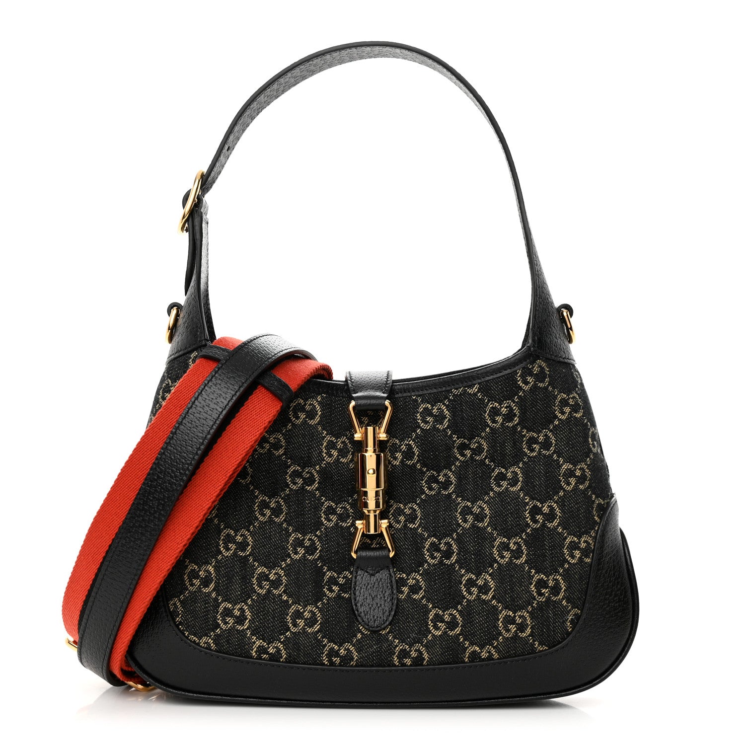 Gucci Jacquard Denim GG Monogram Small Jackie 1961 Hobo Black Ivory 1 of 14