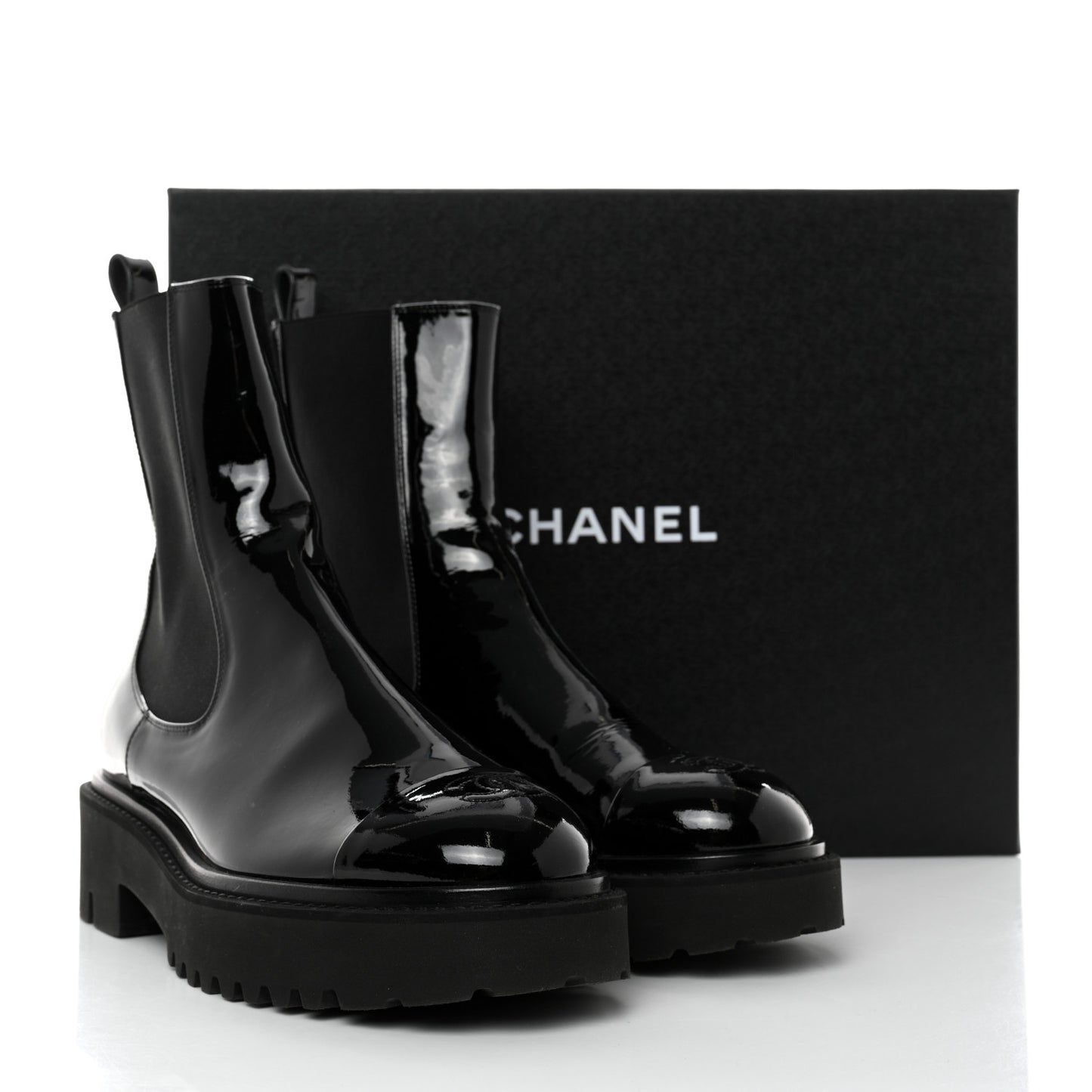 Patent Cap Toe Short Boots 41 Black