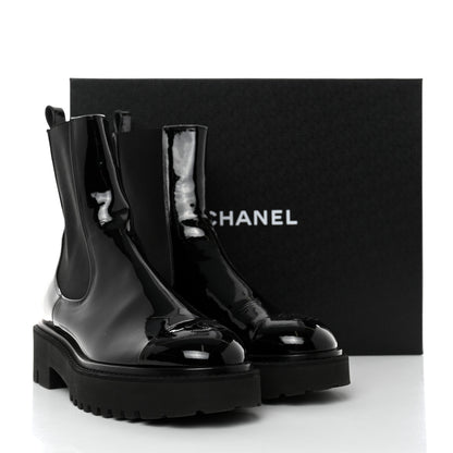 Chanel Patent Cap Toe Short Boots 41 Black 9 of 9