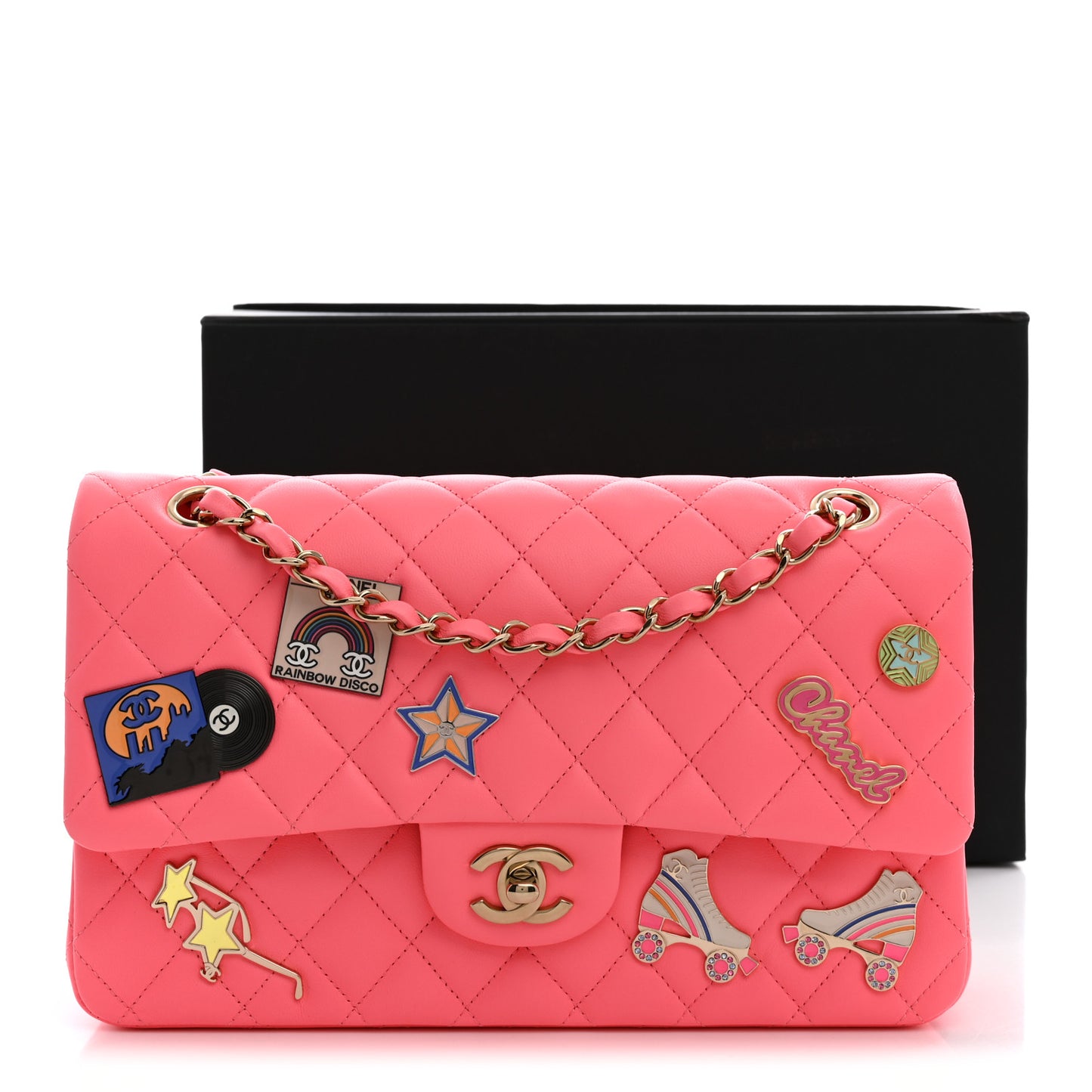 Lambskin Quilted Medium Hollywood Charms Double Flap Coral Pink