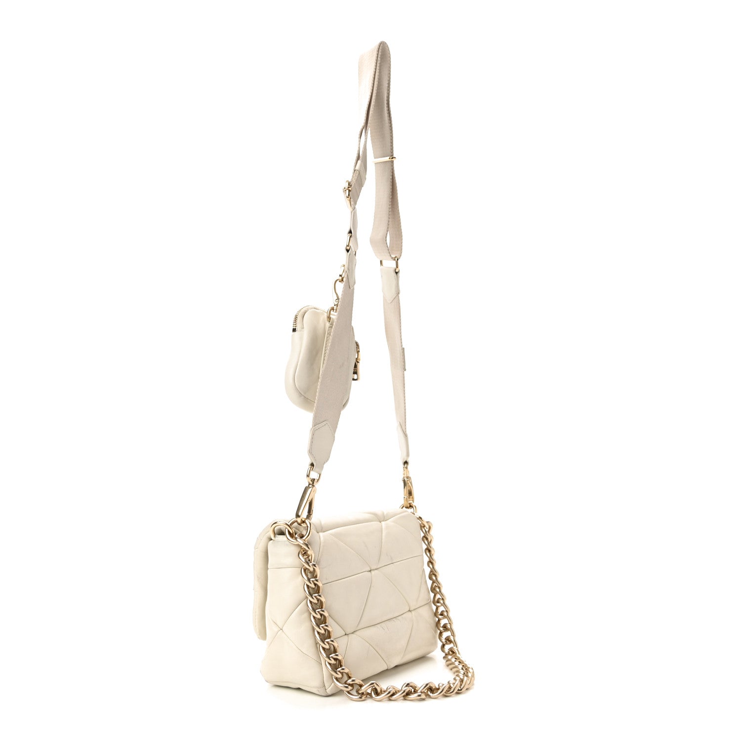 Prada Nappa Re-Nylon Triangle Quilted Patchwork System Flap Shoulder Bag White 3 of 14