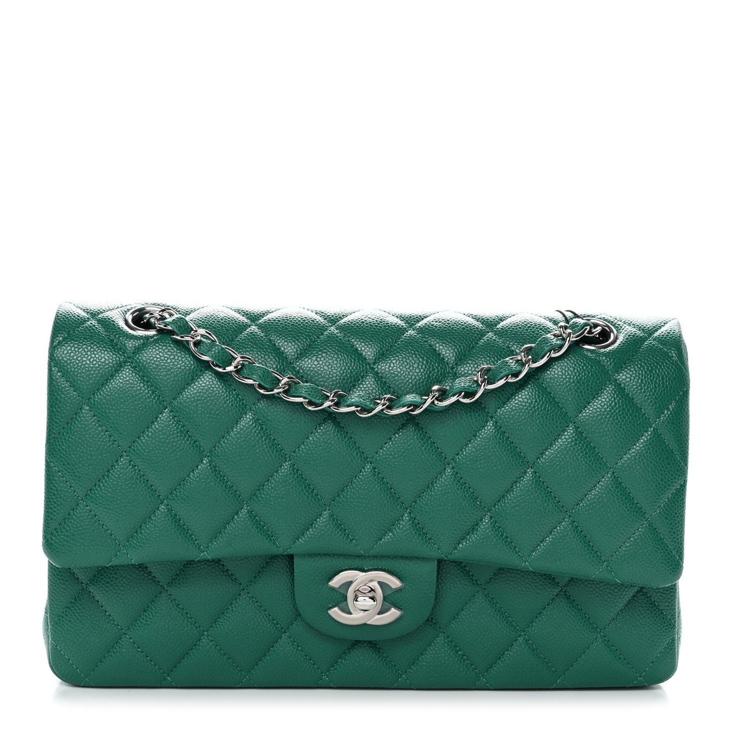 Caviar Quilted Medium Double Flap Green