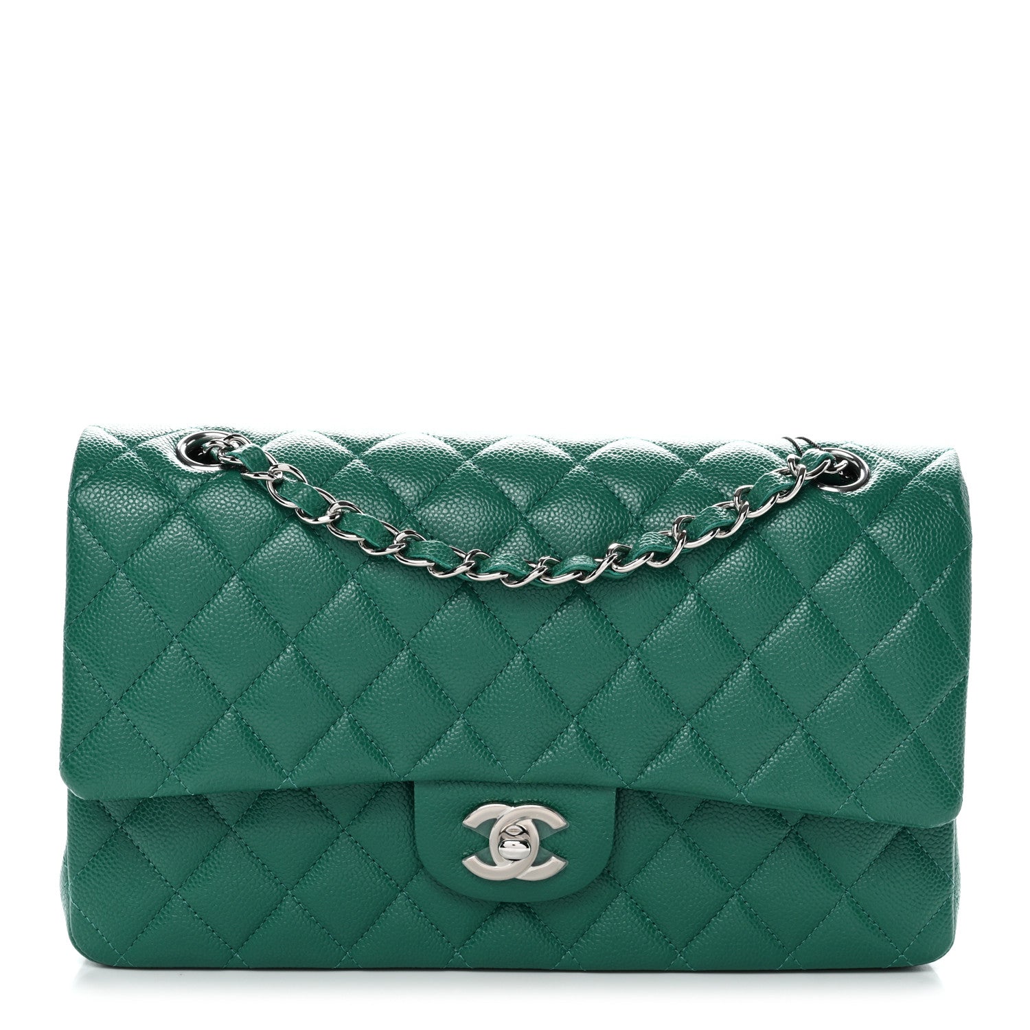 Chanel Caviar Quilted Medium Double Flap Green 1 of 11