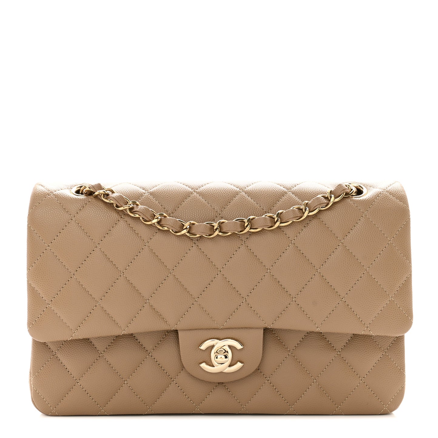 Caviar Quilted Medium Double Flap Dark Beige