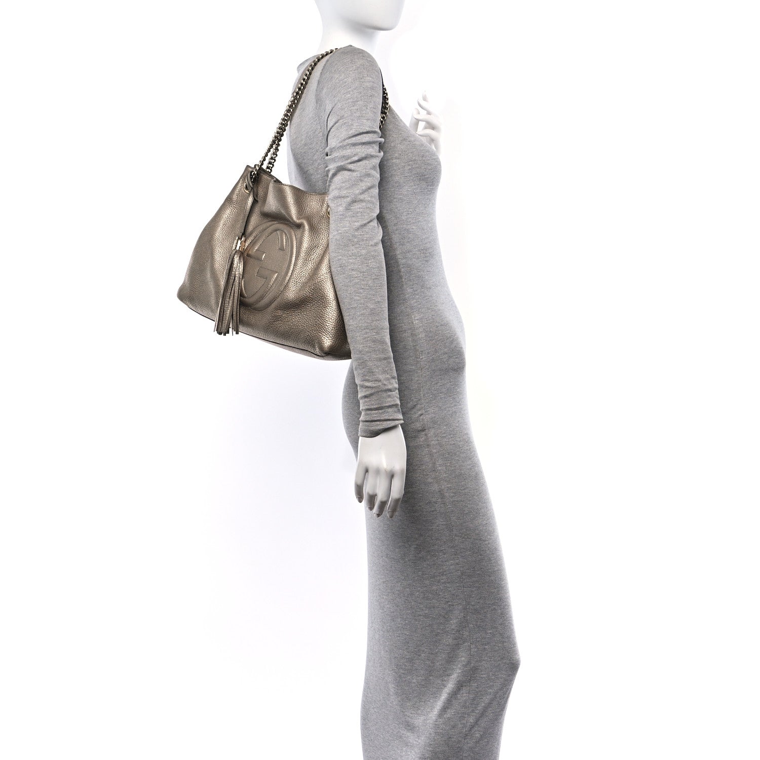 Gucci Metallic Pebbled Calfskin Medium Soho Chain Shoulder Bag Golden Beige 2 of 10