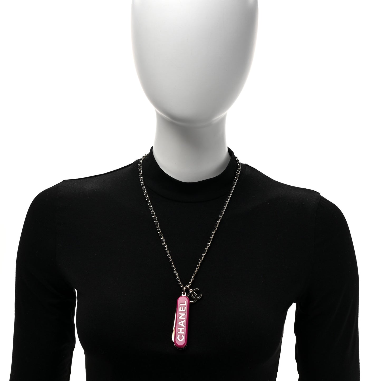 Metal Lambskin Chain CC Comb Necklace Gold Fuchsia Silver Black