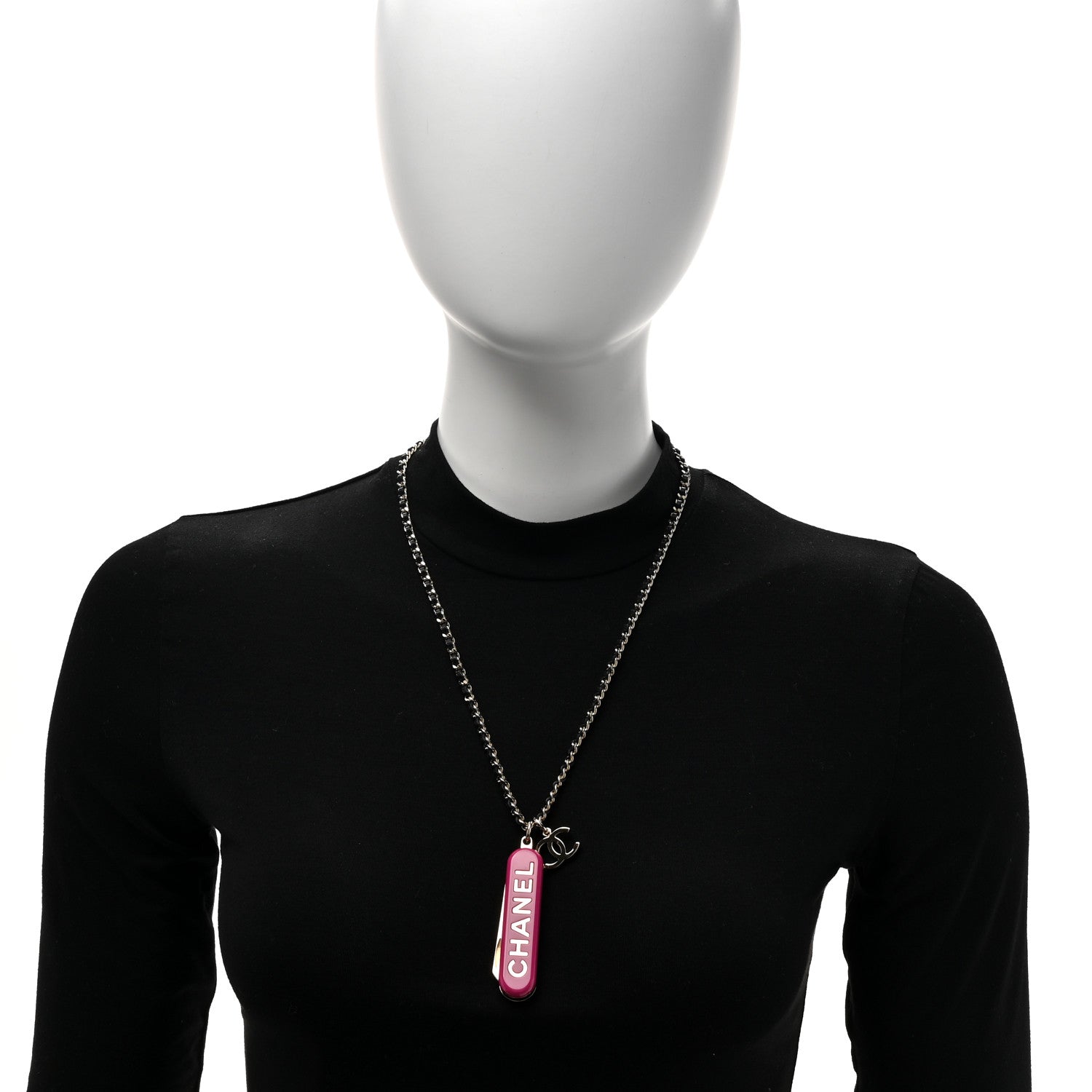 Chanel Metal Lambskin Chain CC Comb Necklace Gold Fuchsia Silver Black 2 of 5