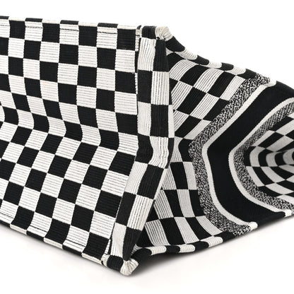 Christian Dior Canvas Embroidered Checkered Book Tote Black White 10 of 10