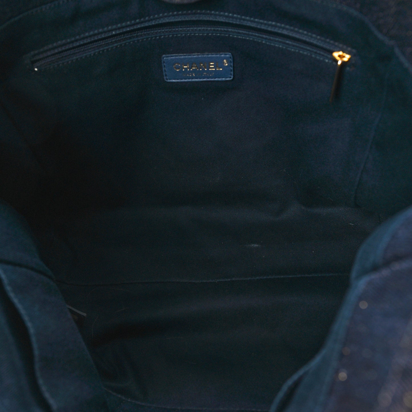 Lurex Canvas Small Deauville Tote Navy Blue Gold
